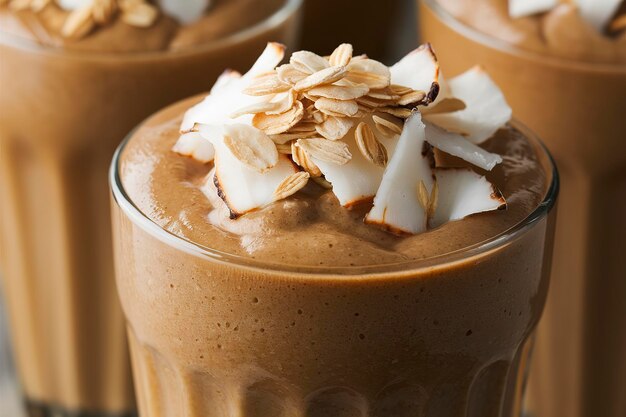 Smoothie de café com flocos de coco e aveia