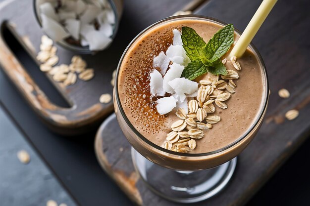 Smoothie de café com flocos de coco e aveia