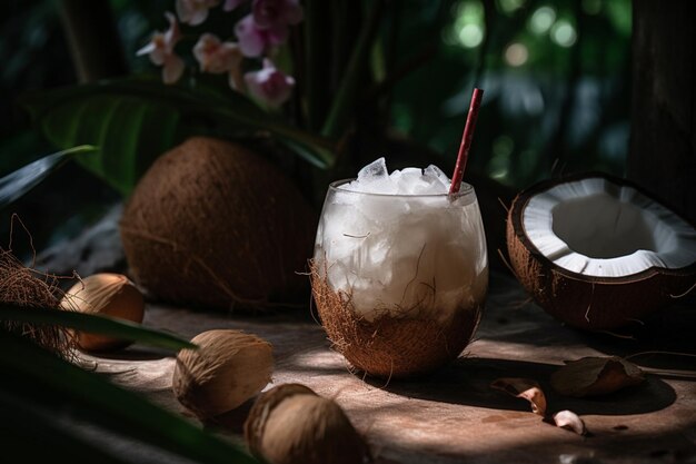 Smoothie de coco com vibrações de verão