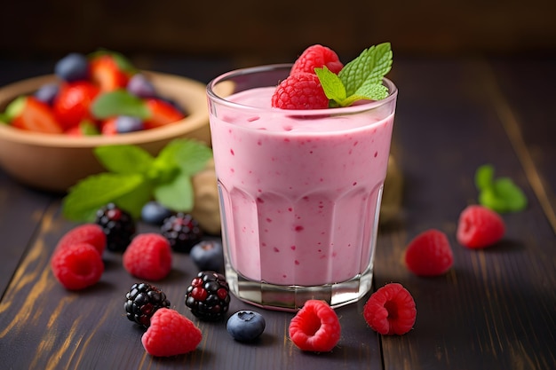 Smoothie de iogurte de frutas com frutas frescas em um copo