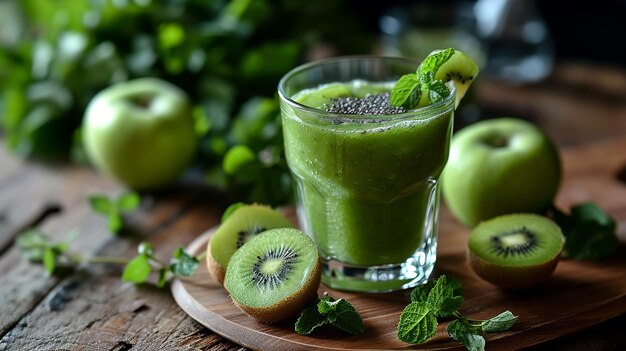 Smoothie de kiwi de maçã verde fresco e saudável