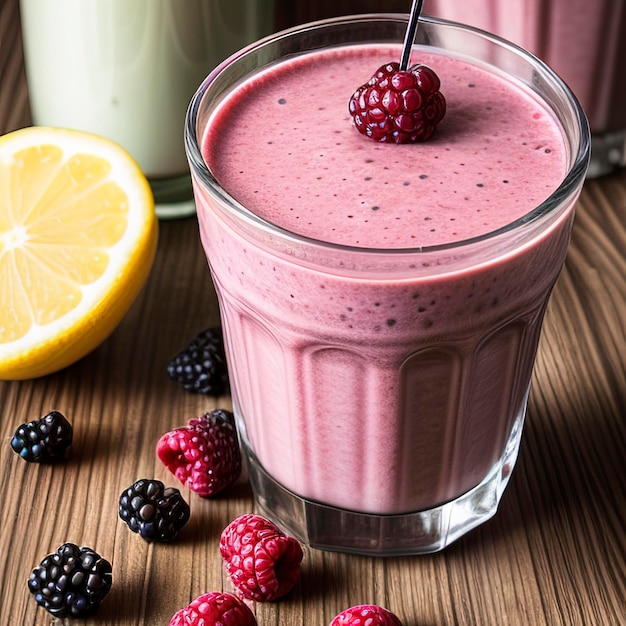 Smoothie de leite de framboesa e cereja com hortelã