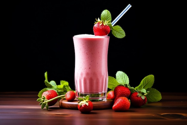 Smoothie de morango em vidro generativo Ai