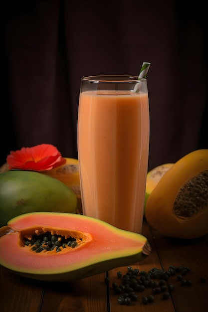 Smoothie de papaia fundo Generative Ai