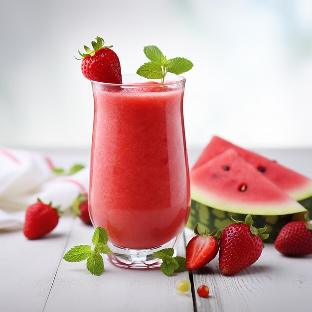 Foto smoothie de fresa de sandía en un vaso