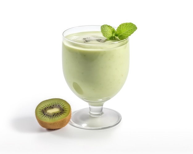 Smoothie fresco kiwi lassi com kiwis em tiro de estúdio de fundo branco isolado