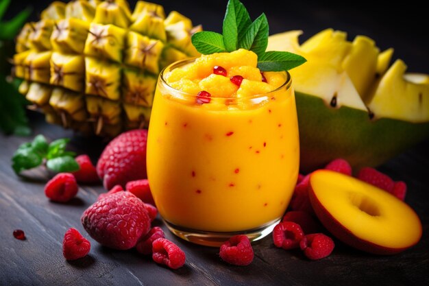 Smoothie con frutas tropicales mango