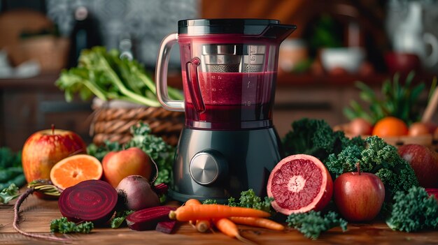 Foto smoothie de frutas y verduras recién hechas en una licuadora