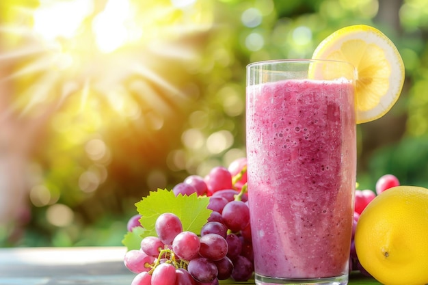 Smoothie hecho de uvas sin semillas limones y jugo en una mesa