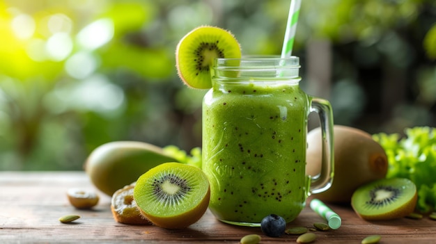 Smoothie de kiwi en el frasco comida saludable foto realista