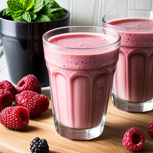 Smoothie de leche de frambuesa y cereza con menta