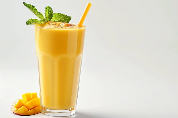 Smoothie de mango sobre un fondo blanco