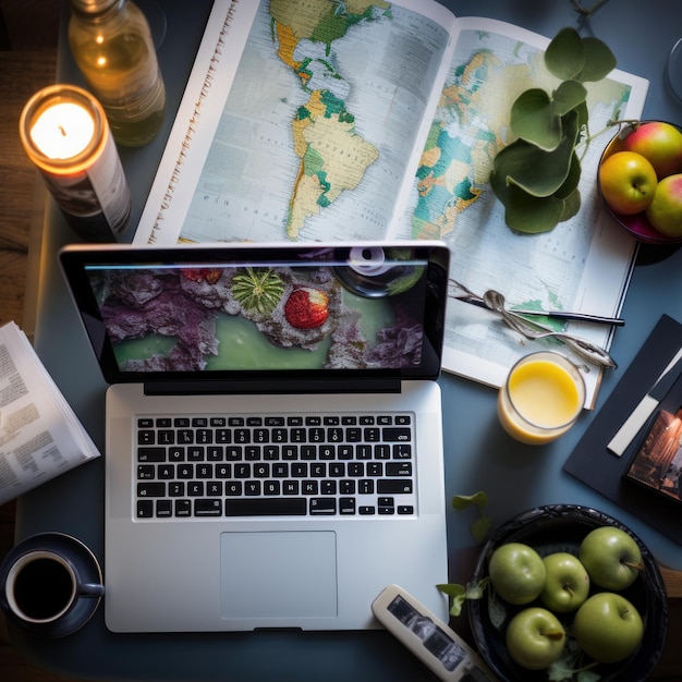 Smoothie mit Laptop auf dem Tisch Generative KI