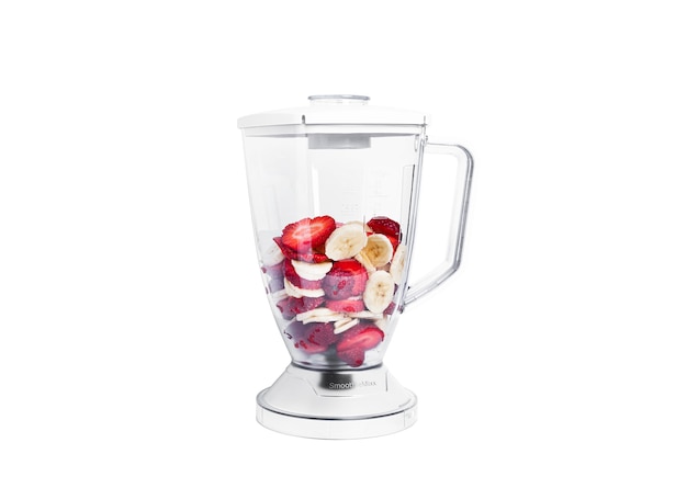 Smoothie-Mixer mit Früchten isoliert. Mixer für Smoothies