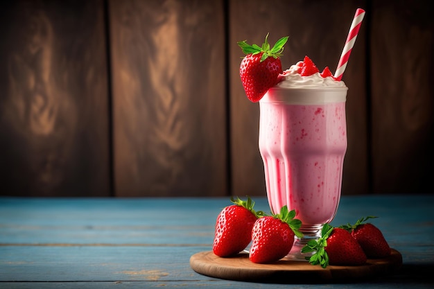 Smoothie o batido con fresas