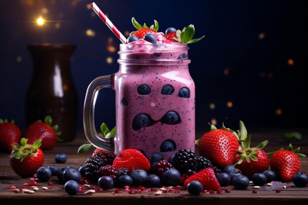 Smoothie refrescante de morango e mirtilo