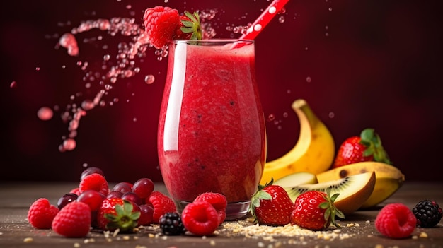 smoothie Um copo de suco de frutas com um canudo e um canudo dentro