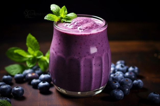 Smoothie vegano de arándano con agua para la boca