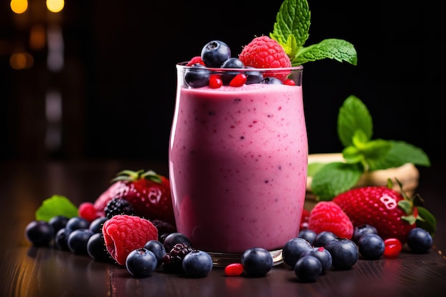 Smoothie vegano caseiro com frutas vermelhas e leite de amêndoa