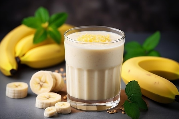 Smoothie vegano de banana e aveia em uma tigela de vidro generative ai