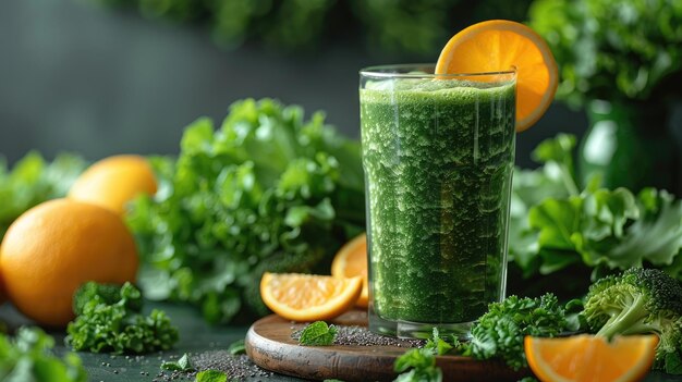 Smoothie verde saludable rodeado de ingredientes orgánicos frescos fondo de color sólido 4k ultra hd