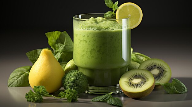 Smoothie verde saudável em copo com abacate