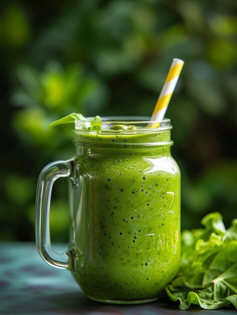 Smoothie de verduras verdes en el frasco comida saludable foto realista