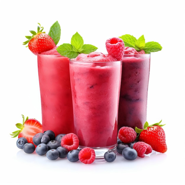 Smoothies de bayas frescas y calmantes aislados sobre un fondo blanco