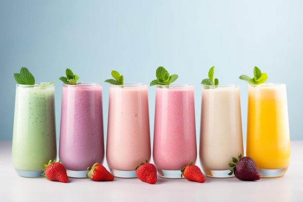 Foto smoothies, cocktailsaft auf einem hellen pastell