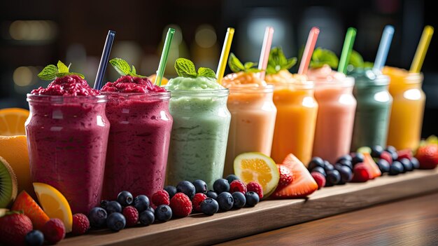 smoothies coloridos em fundo brilhante