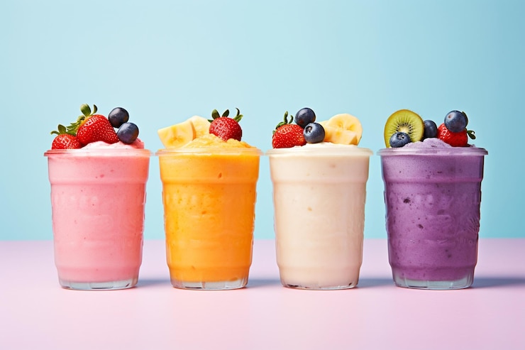 Foto smoothies coloridos en un fondo brillante