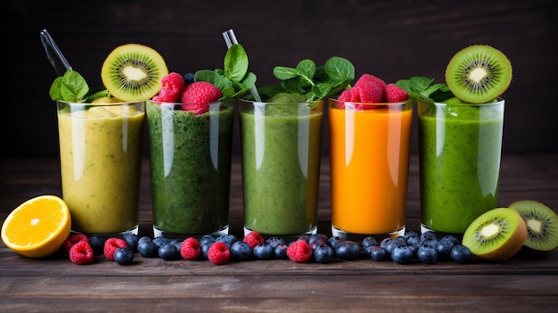 Smoothies de frutas e vegetais saudáveis