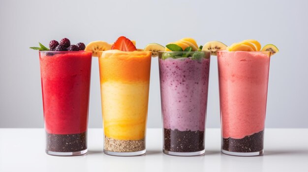 Smoothies de frutas em copos de vidro transparente