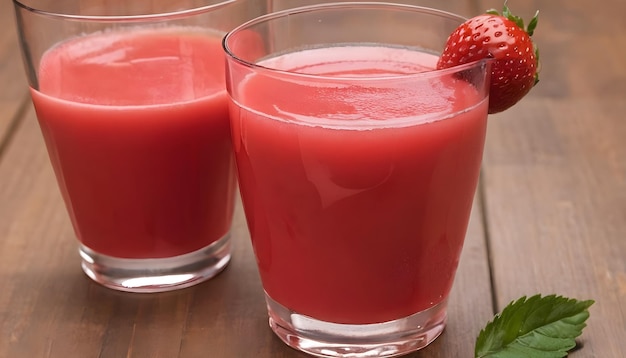 Smoothies de morango de ângulo alto em vidro