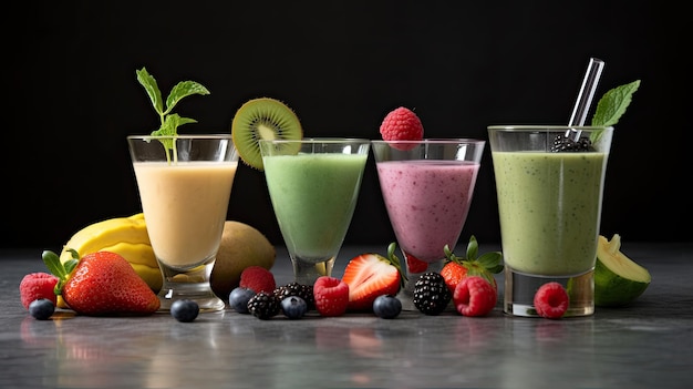 Smoothies de frutas frescas en el vaso