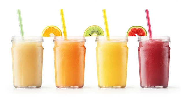 Foto smoothies de frutas con jugo de naranja y paja