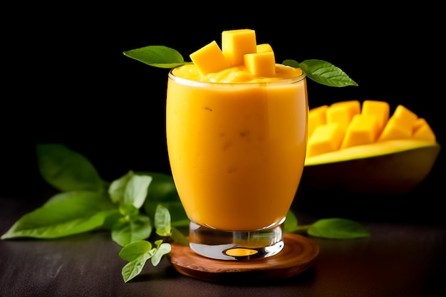 Smoothies Mango en fondo oscuro generado por Ai