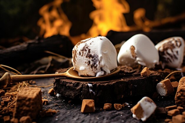 Foto smores cremosos scoops de helado con malvaviscos tostados