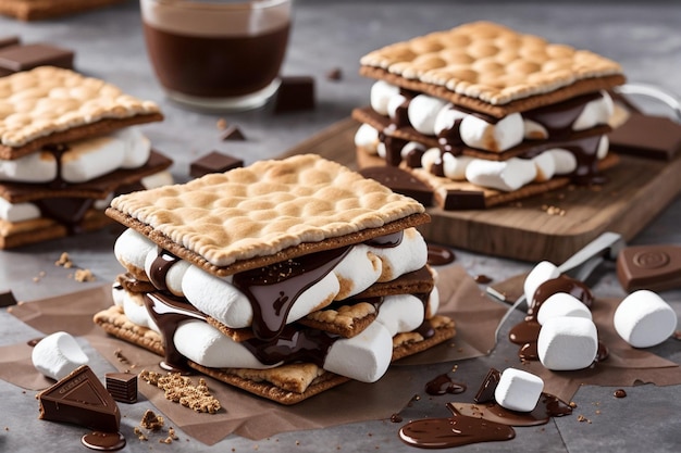 Smores de malvaviscos pegajosos caseros con chocolate