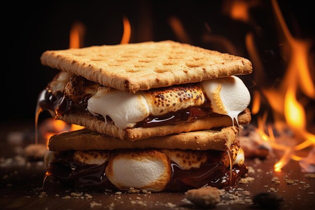 Smores Picknick-Dessert mit Marshmallow Graham-Crackern und Schokoladensauce