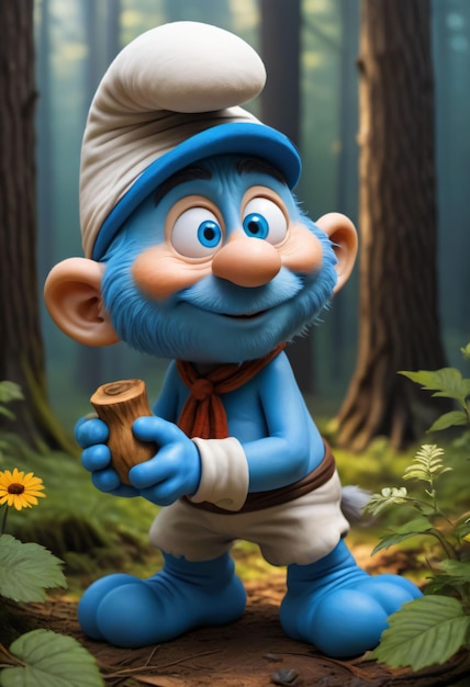 Smurf animado alegre na floresta encantada