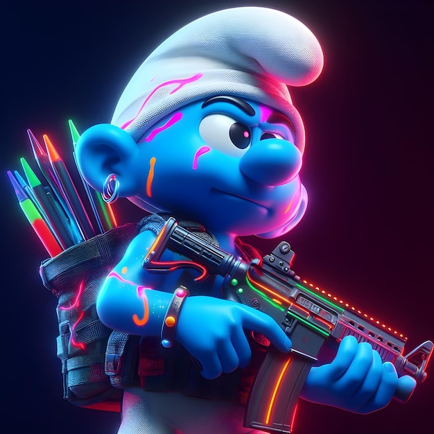 Foto smurf com pintura de guerra de néon