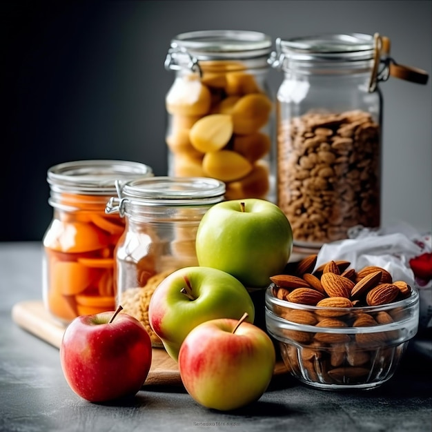 Snacks saludables en la mesa de la cocina