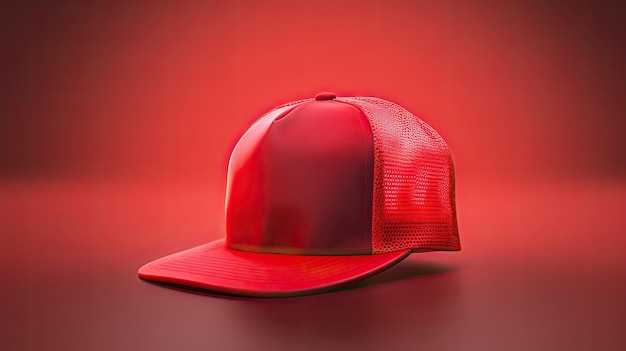 Snapback rojo sobre un fondo rojo Diseño de maqueta