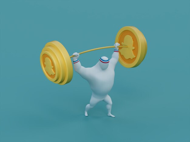 Snapchat Social Media Heavy Barbell Lift Muskuläre Person 3D-Illustration