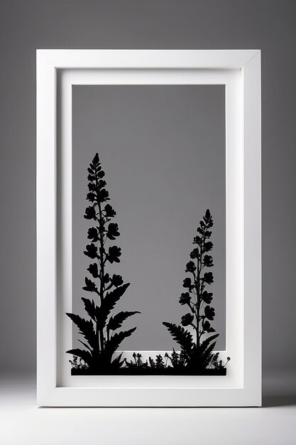 Snapdragons em silhueta em branco Frame Mockup com espaço vazio branco para colocar seu projeto