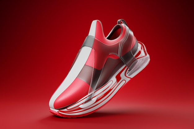 Sneaker premium 3d Render Objeto aislado en un fondo rojo