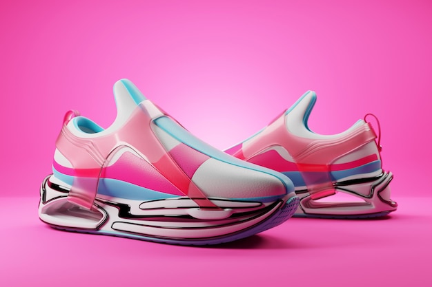 Sneaker premium 3d Render Objeto aislado en un fondo rosa