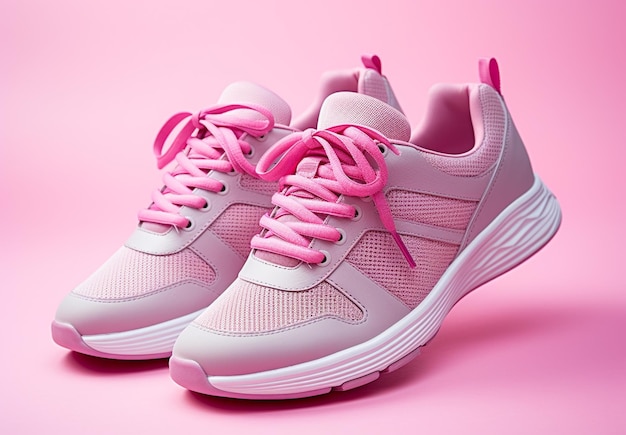 Foto sneakers cor-de-rosa e brancos para exercícios e esportes