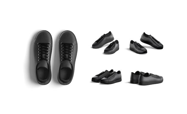 Sneakers de couro preto em branco com um par de modelagem de renda com diferentes visões